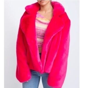 HOUSE of HARLOW FAUX FUR OPEN BOMBER COAT